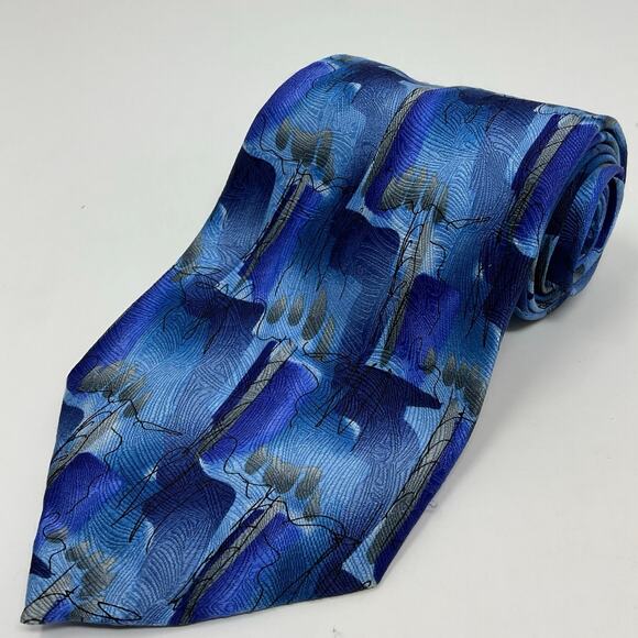 Vintage 1996 J Garcia Men 100% Silk Tie Carousel Collection 14 abstract tie Blue - Picture 1 of 6